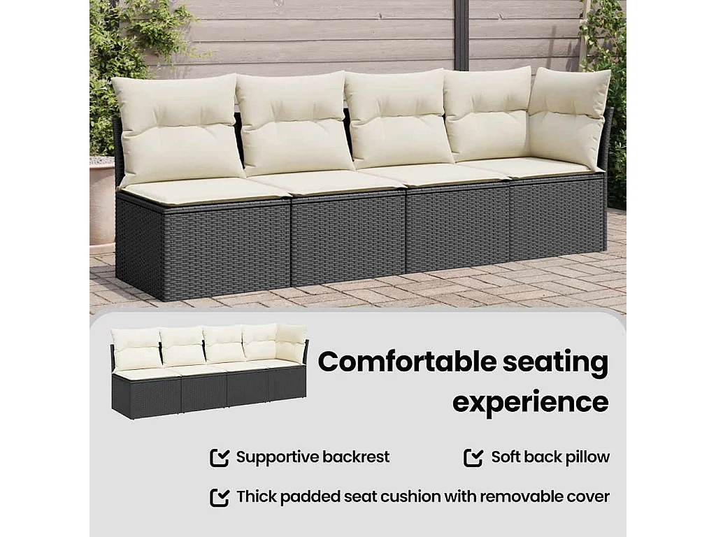 Gartensofa mit Kissen 4-Sitzer Schwarz Poly Rattan