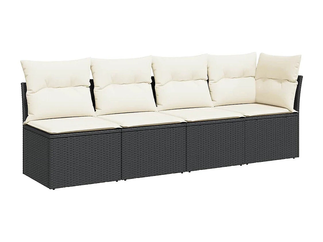 Tuinbank 4-zits met kussens poly rattan zwart