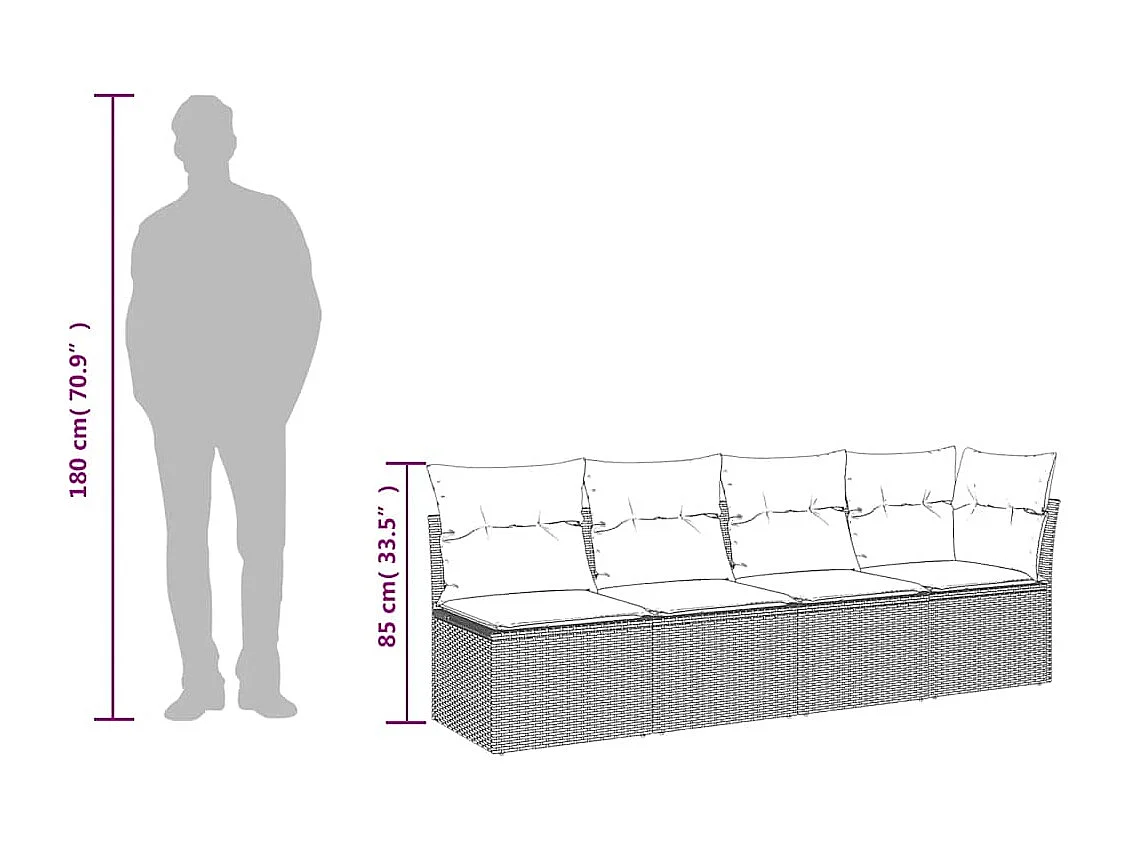 Tuinbank 4-zits met kussens poly rattan zwart