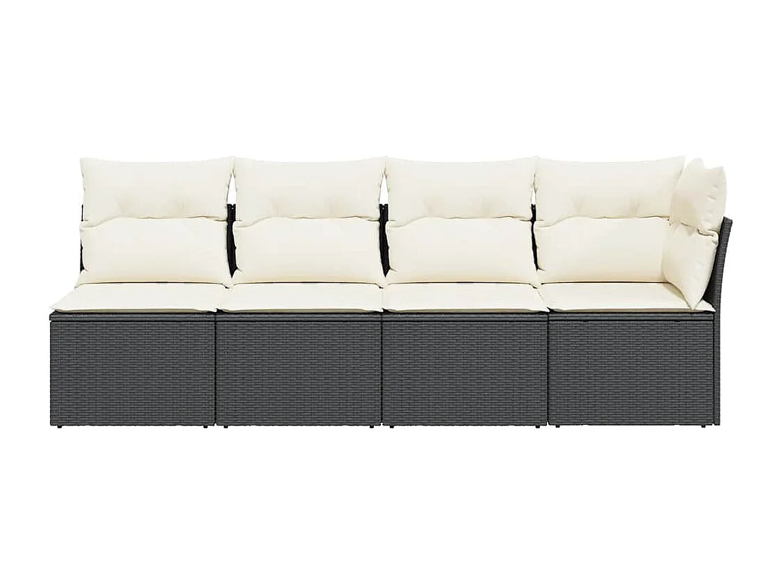 Tuinbank 4-zits met kussens poly rattan zwart