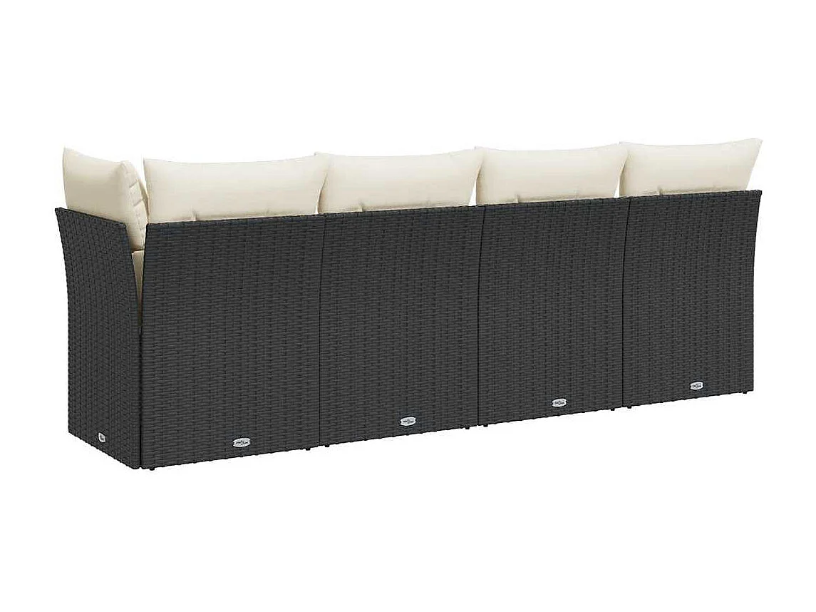Tuinbank 4-zits met kussens poly rattan zwart