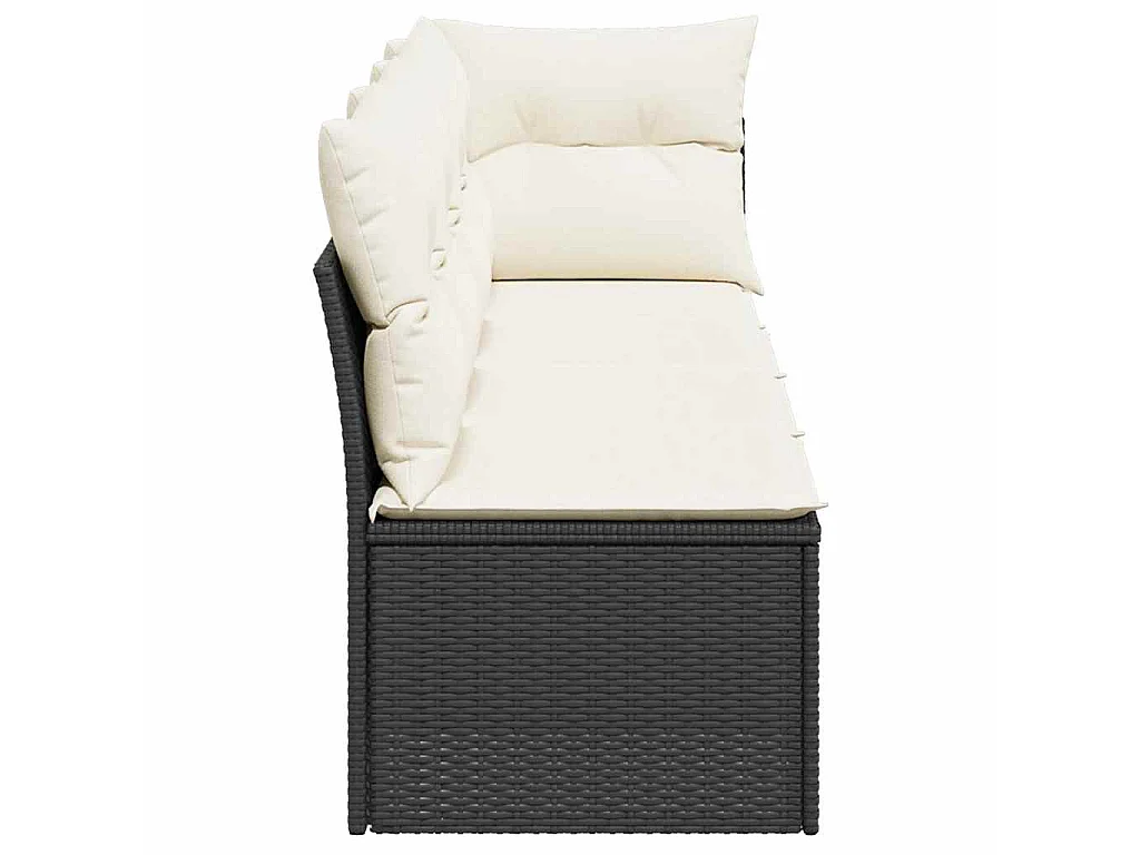 Tuinbank 4-zits met kussens poly rattan zwart