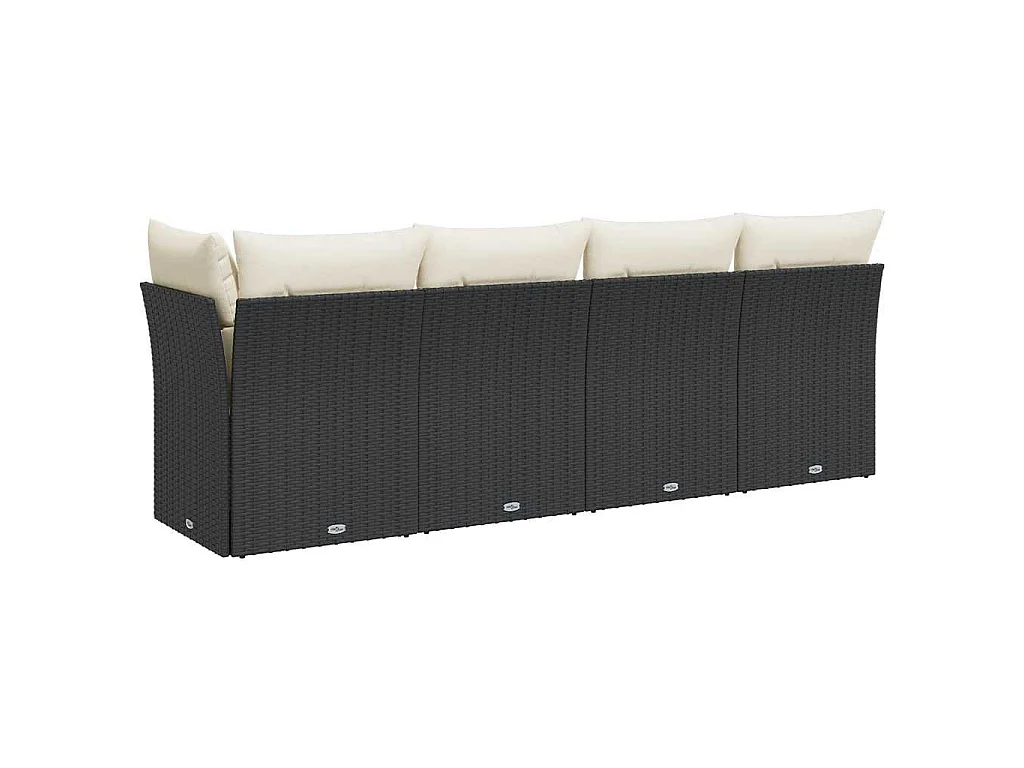 Tuinbank 4-zits met kussens poly rattan zwart