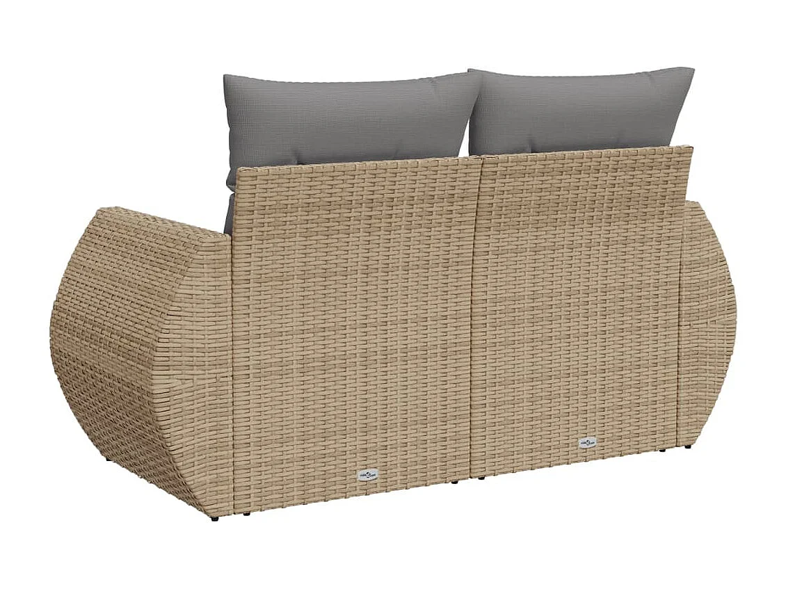 Gartensofa mit Kissen 2-Sitzer Beige Poly Rattan