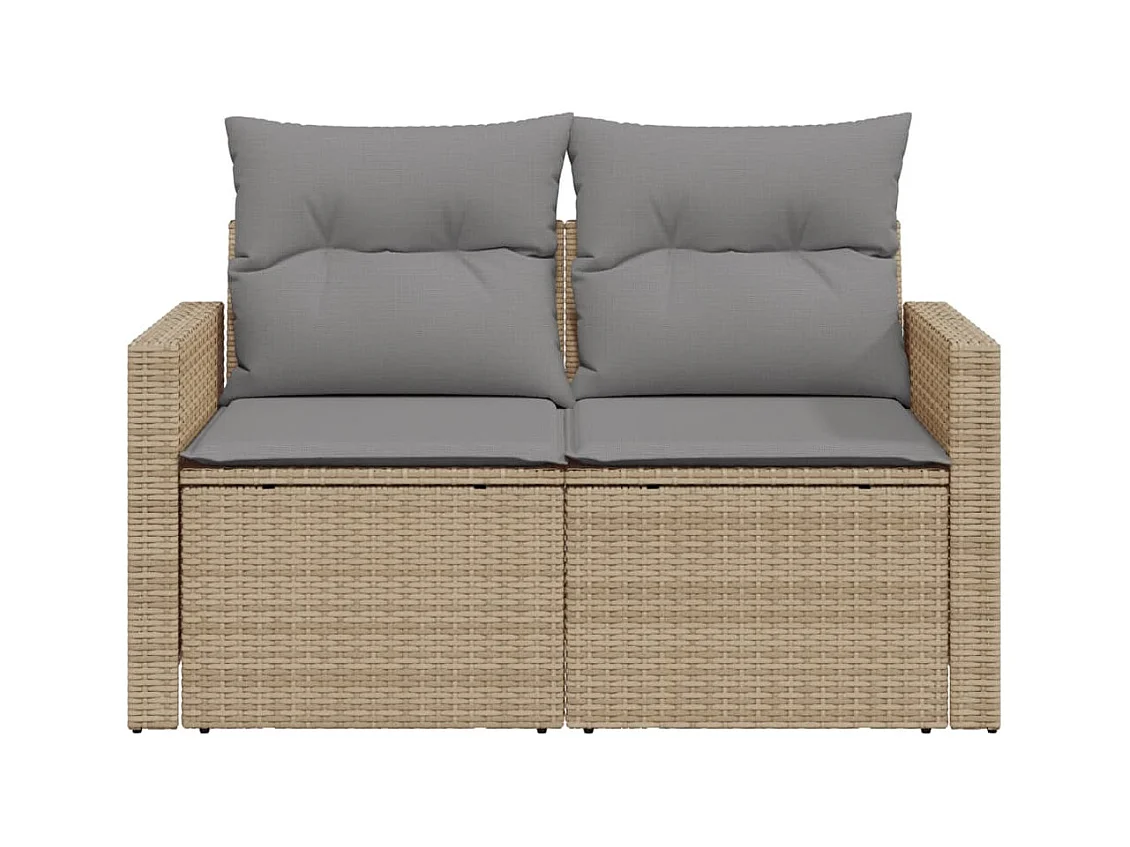 Tuinbank 2-zits met kussens poly rattan beige
