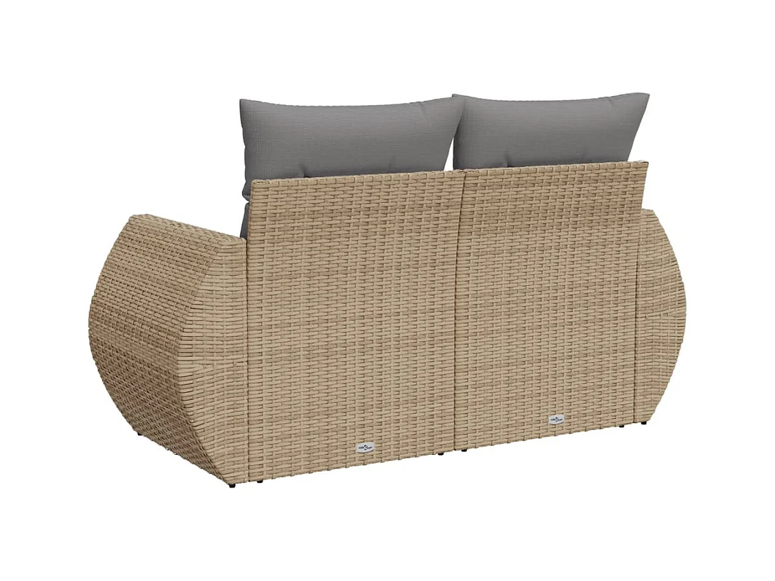 Tuinbank 2-zits met kussens poly rattan beige