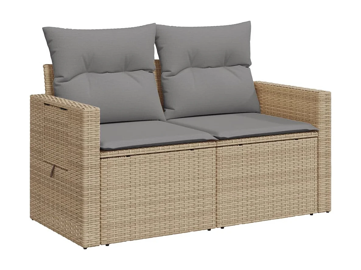 Tuinbank 2-zits met kussens poly rattan beige
