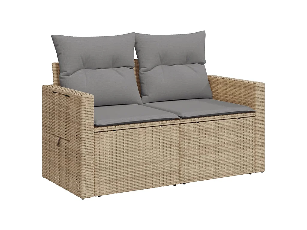 Tuinbank 2-zits met kussens poly rattan beige