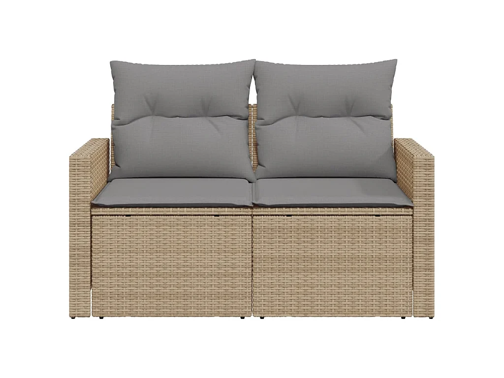 Tuinbank 2-zits met kussens poly rattan beige