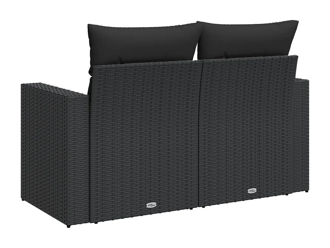 Gartensofa mit Kissen 2-Sitzer Schwarz Poly Rattan