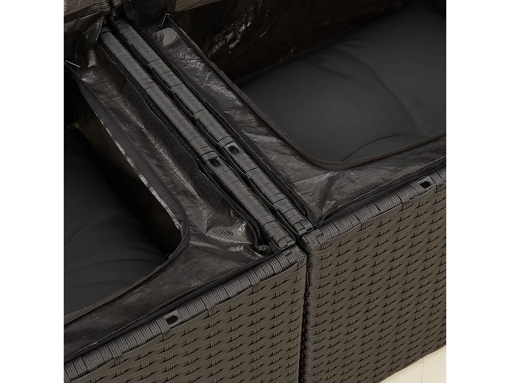 Gartensofa mit Kissen 2-Sitzer Schwarz Poly Rattan