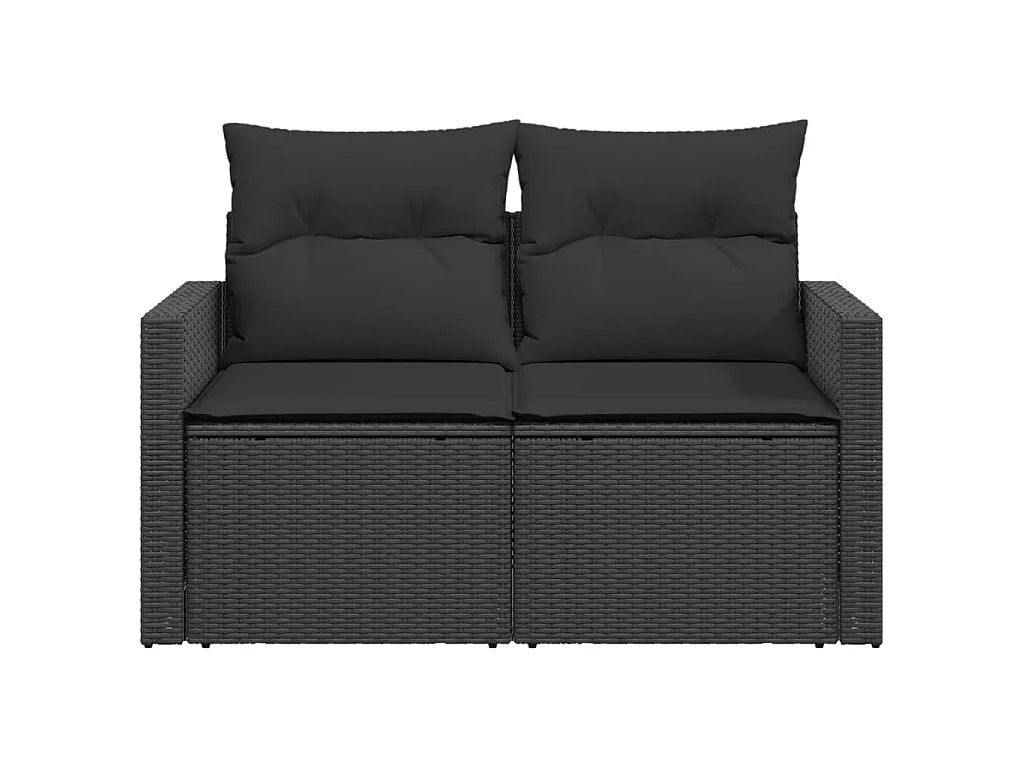 Sofá de jardim com almofadas, 2 lugares, vime sintético preto