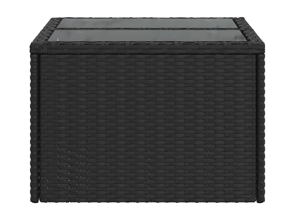 Mesa de jardín superficie de vidrio ratán PE negro 55x55x37 cm