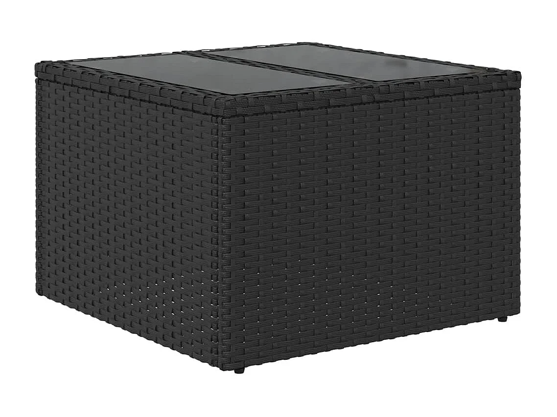 Mesa de jardín superficie de vidrio ratán PE negro 55x55x37 cm