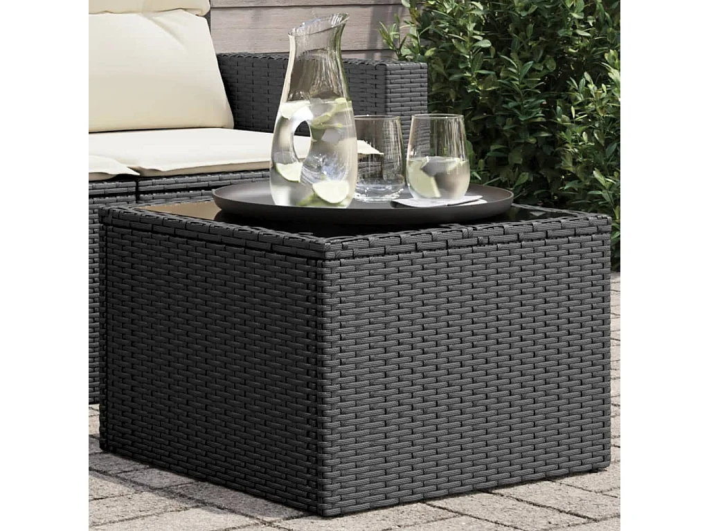 Table de jardin avec plateau en verre noir 55 x 55 x 37 cm en résine tressée