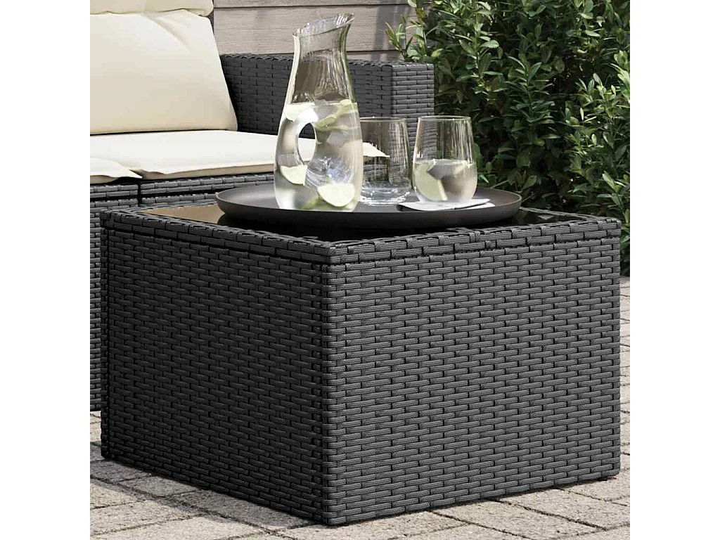 Table de jardin avec plateau en verre noir 55 x 55 x 37 cm en résine tressée