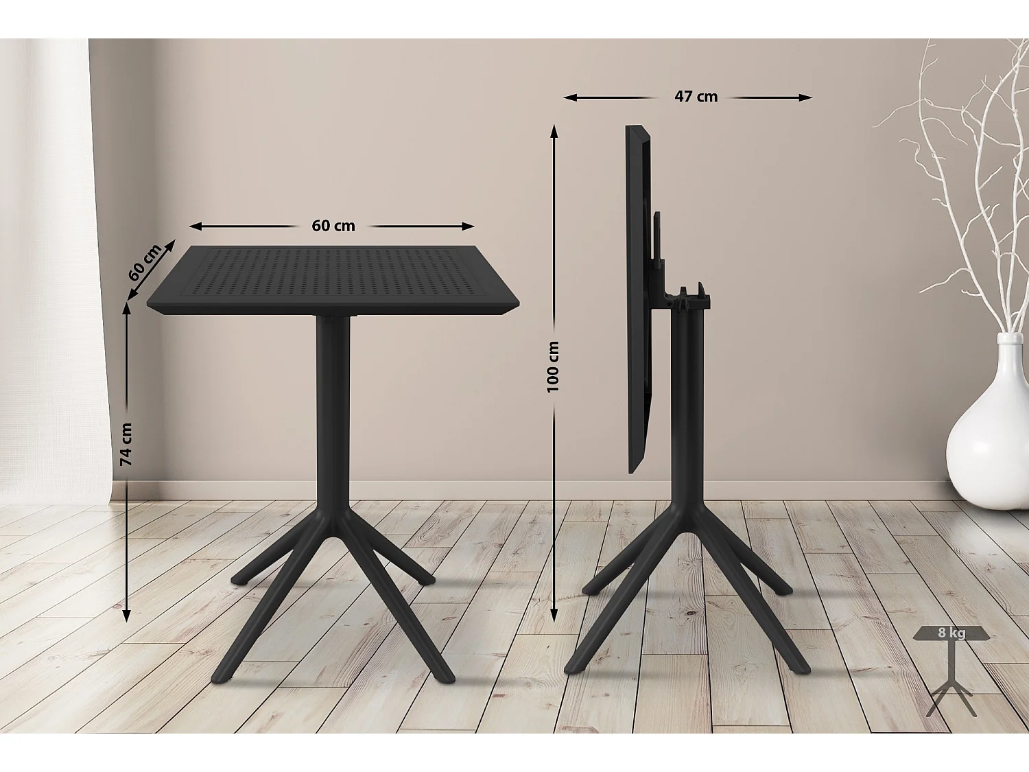 Bijzettafel tuin - vierkant - Kunststof - 60 x 60 cm - zwart - Sky
