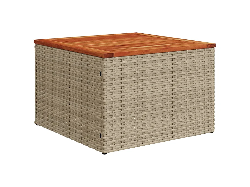 Table de jardin beige 55x55x37 cm résine tressée et bois acacia