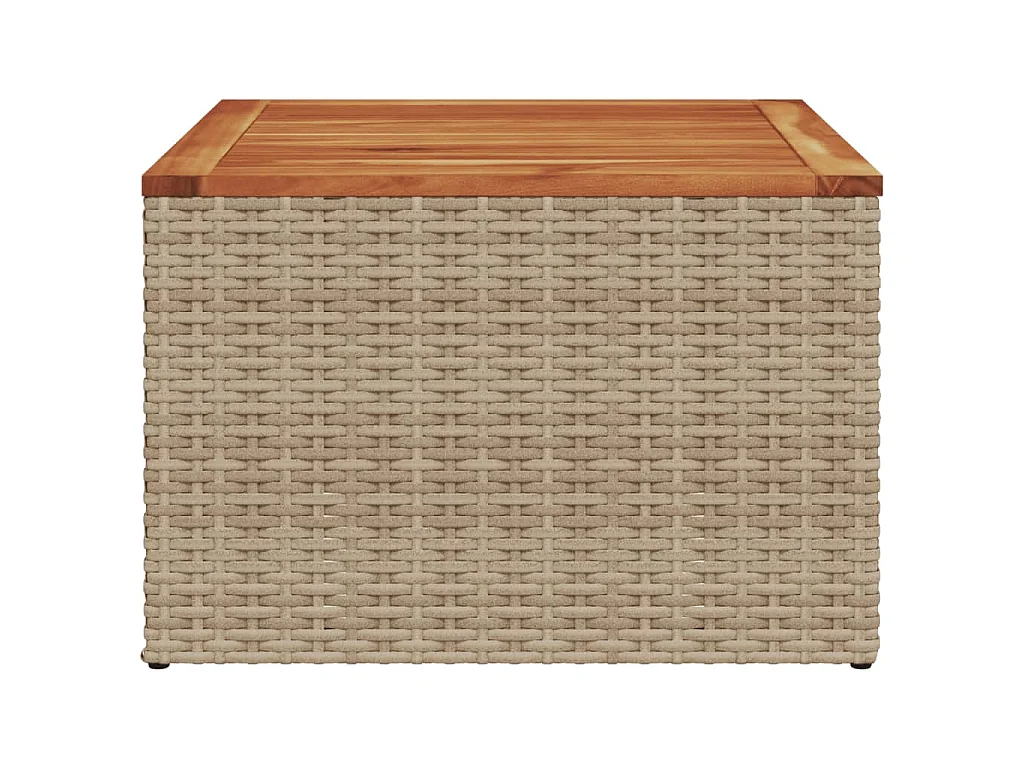 Table de jardin beige 55x55x37 cm résine tressée et bois acacia