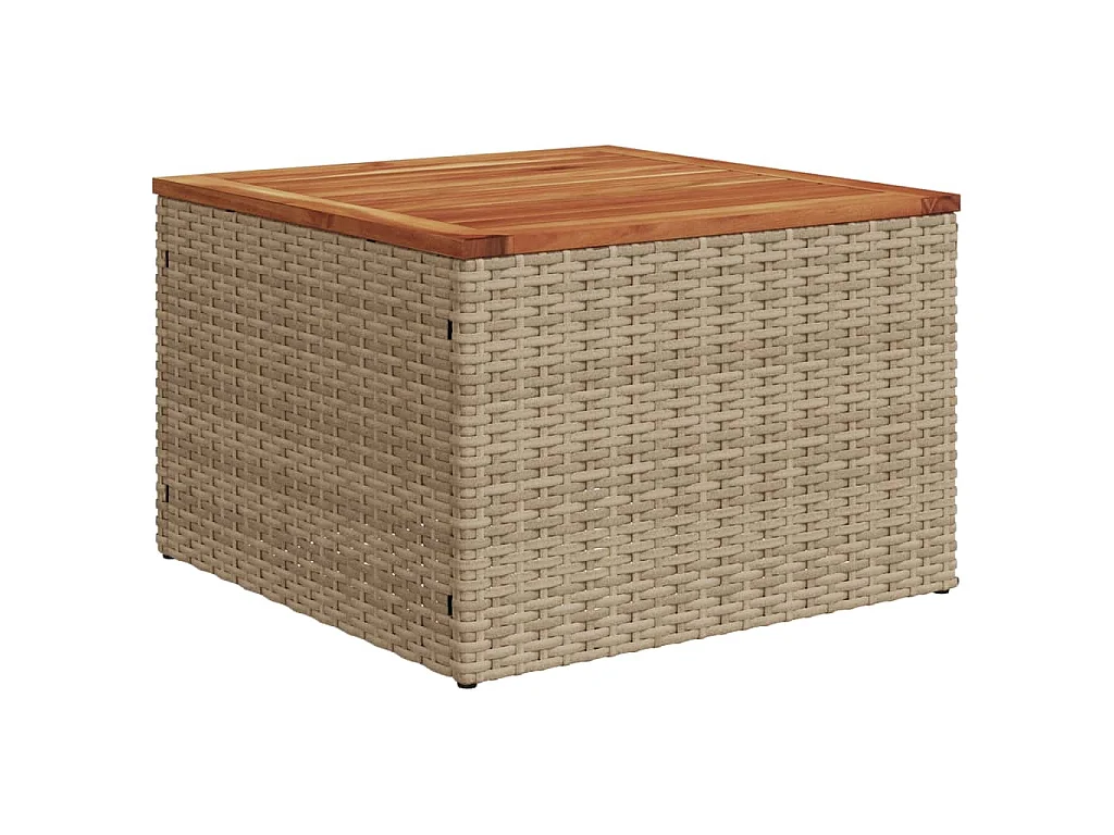 Table de jardin beige 55x55x37 cm résine tressée et bois acacia
