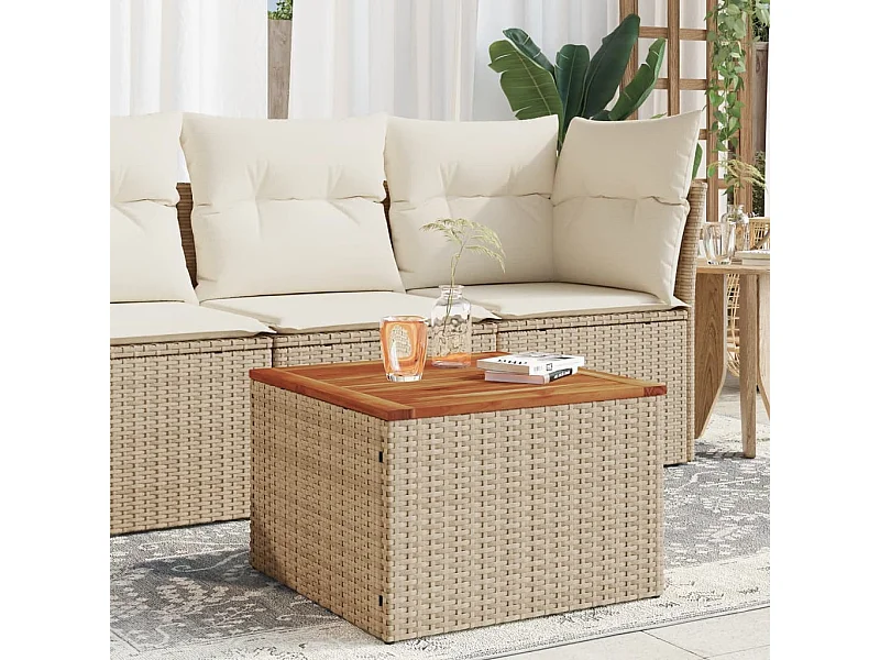 Gartentisch Beige 55x55x37 cm Poly Rattan und Akazienholz