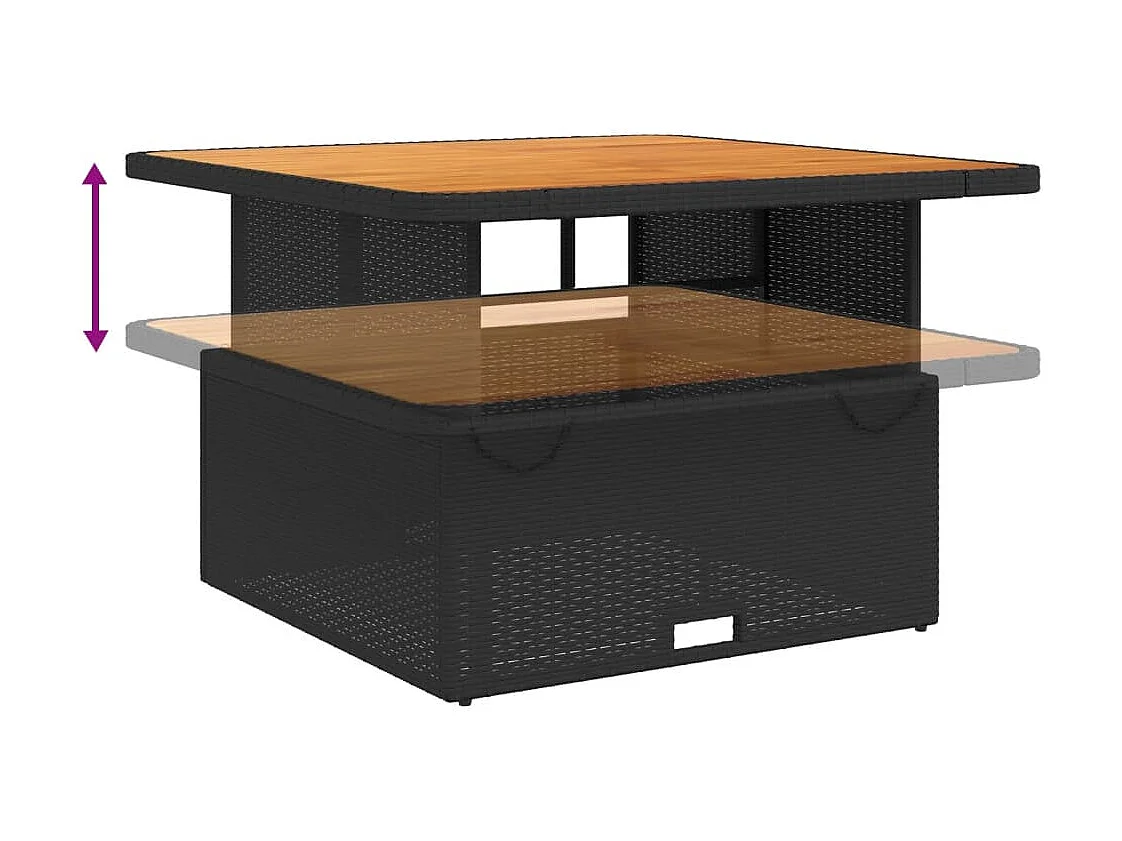 Gartentisch Schwarz 110x110x71 cm Poly Rattan und Akazienholz