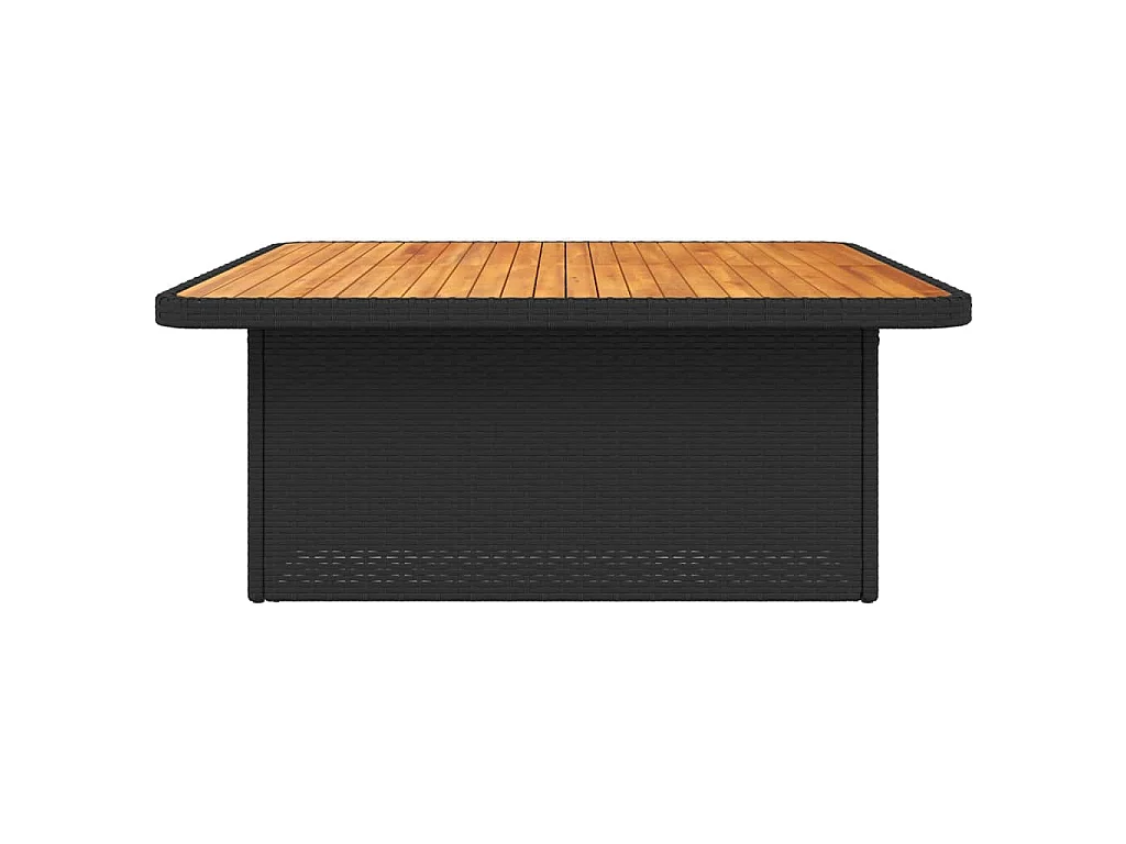 Table de jardin noir 110x110x71cm résine tressée et bois acacia