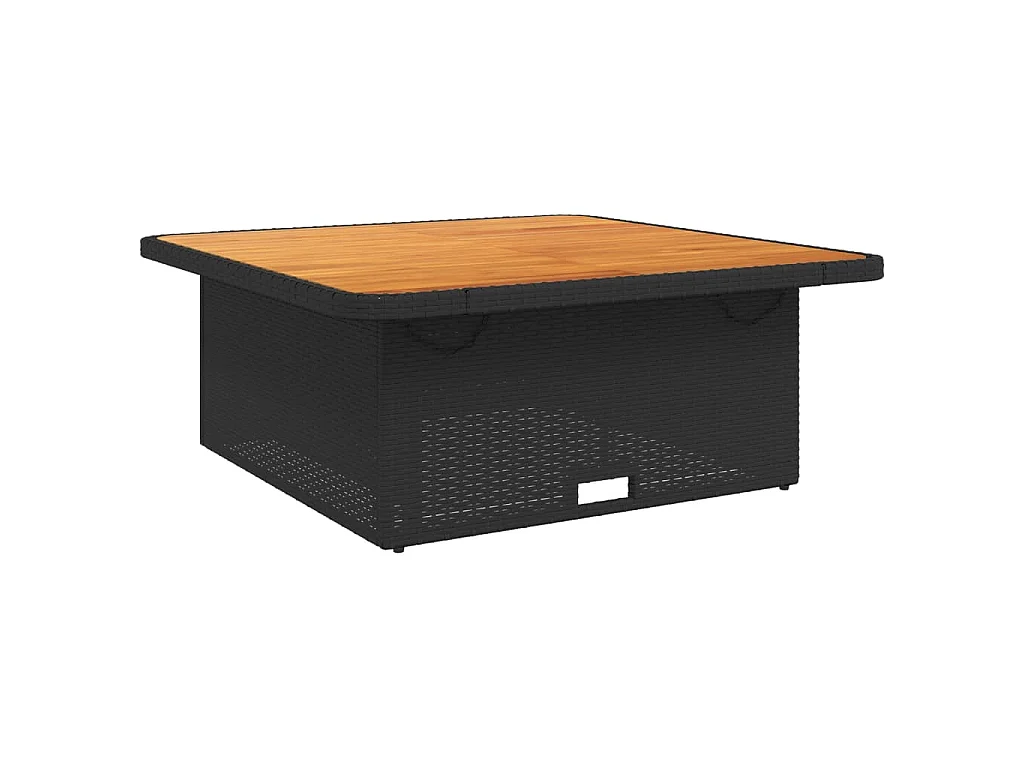 Table de jardin noir 110x110x71cm résine tressée et bois acacia