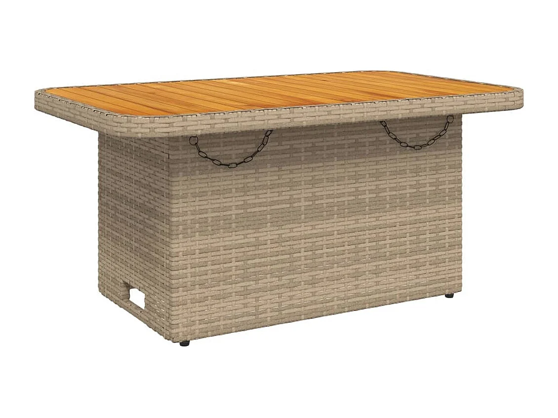 Table de jardin beige 90x55x71 cm résine tressée et bois acacia