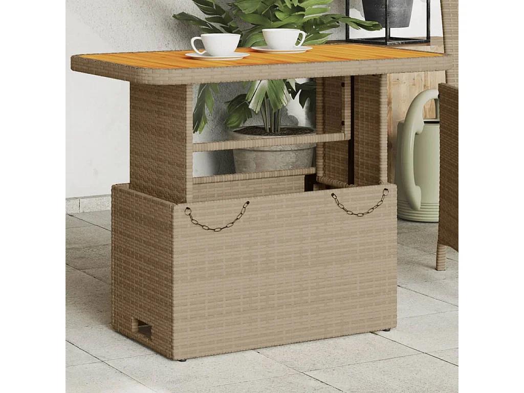 Table de jardin beige 90x55x71 cm résine tressée et bois acacia