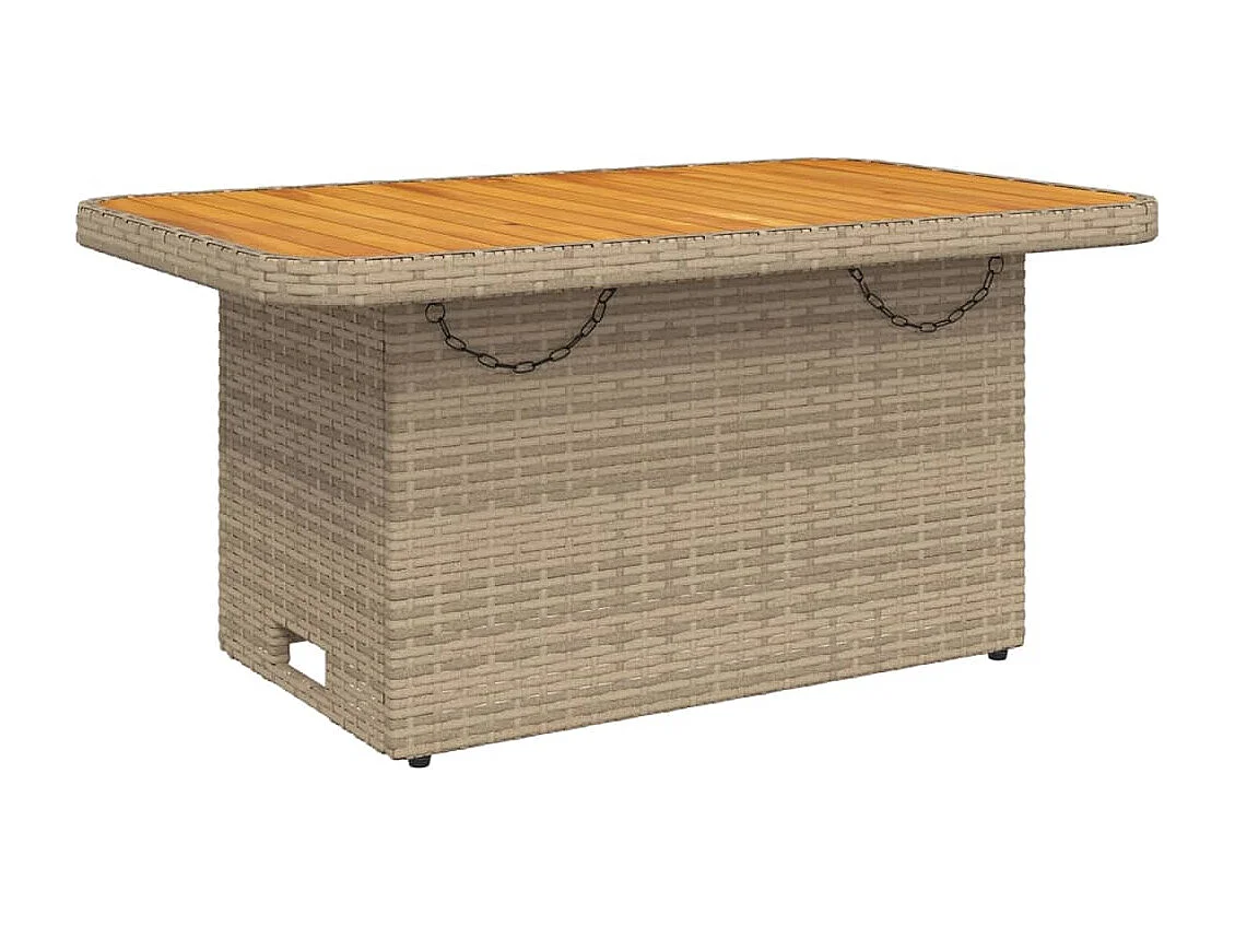 Table de jardin beige 90x55x71 cm résine tressée et bois acacia