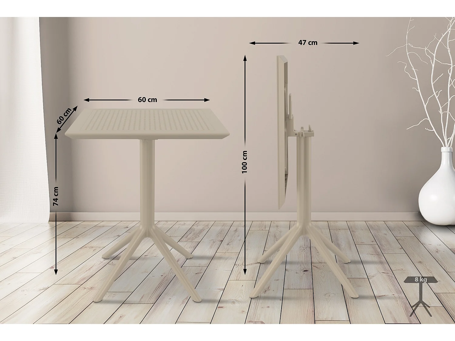 Table d'appoint de jardin - carré - Plastique - 60 x 60 cm - Taupe - Sky