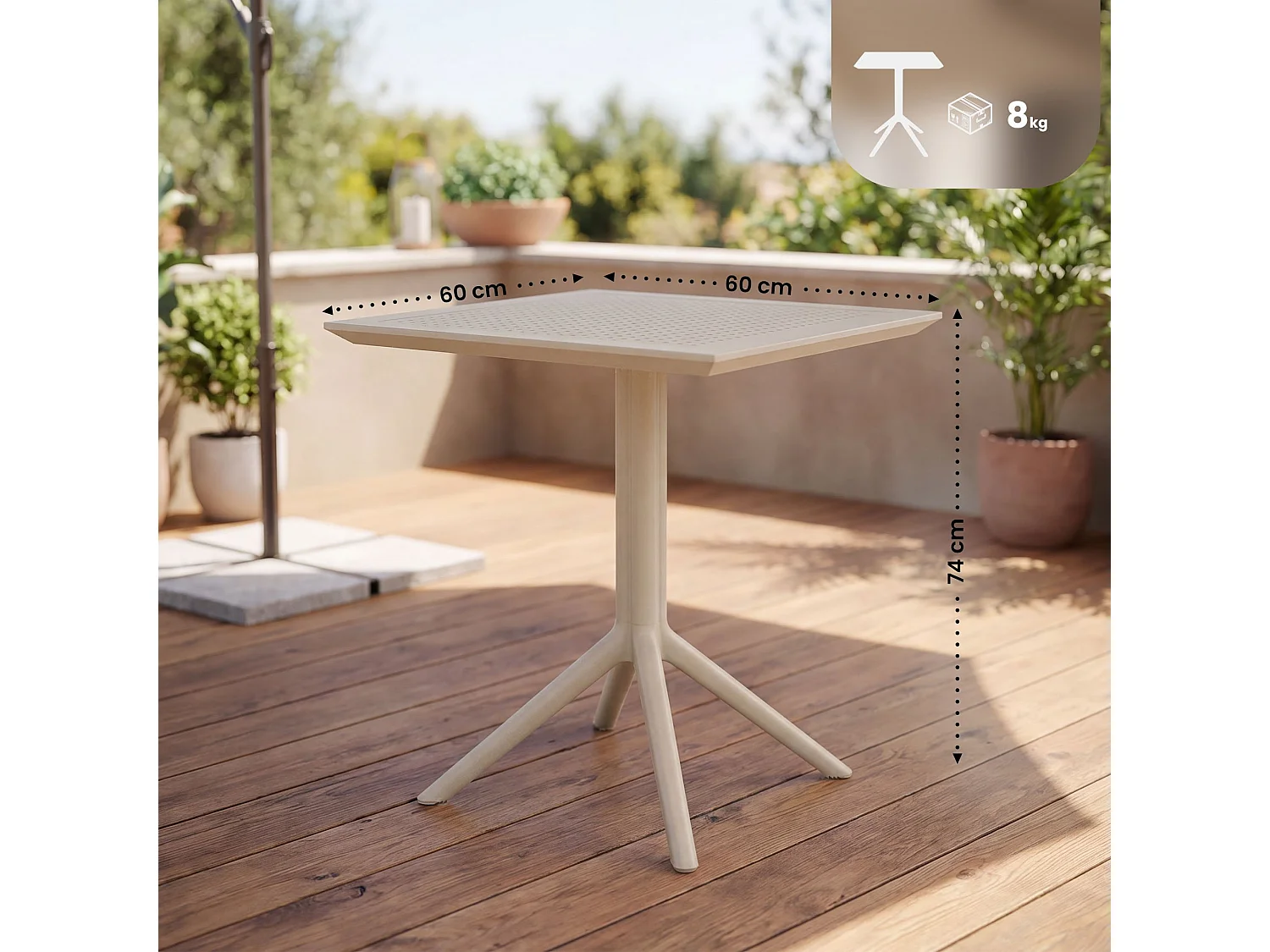 Table d'appoint de jardin - carré - Plastique - 60 x 60 cm - Taupe - Sky