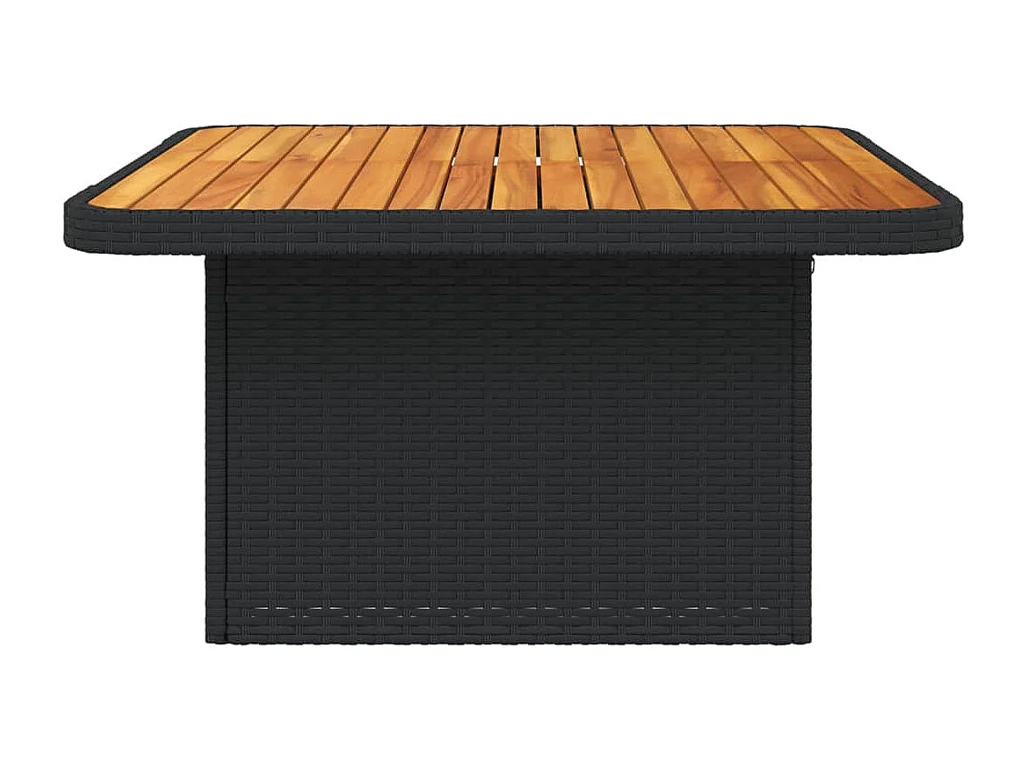Table de jardin noir 80x80x71 cm résine tressée et bois acacia