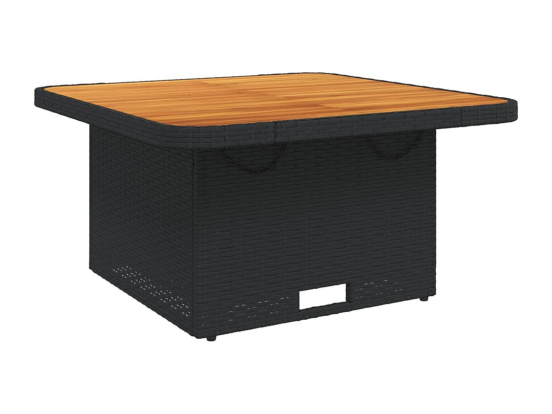 Table de jardin noir 80x80x71 cm résine tressée et bois acacia