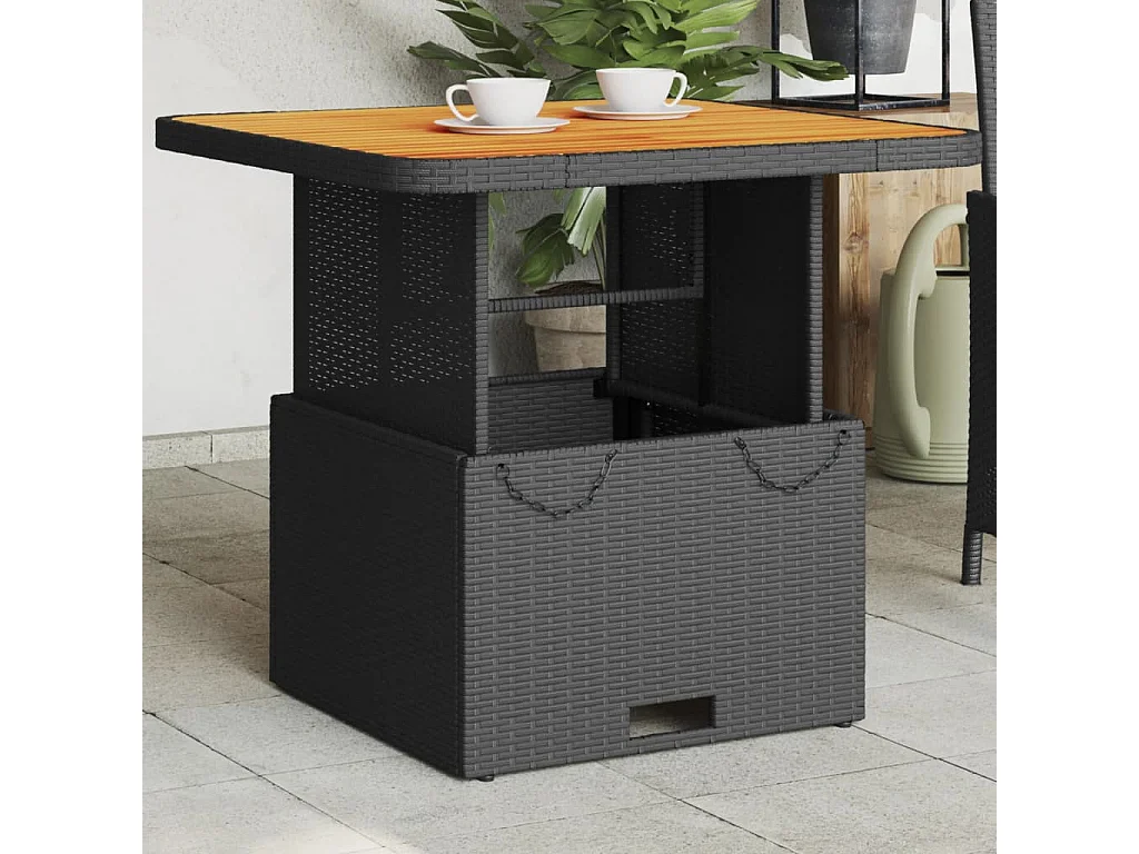 Table de jardin noir 80x80x71 cm résine tressée et bois acacia