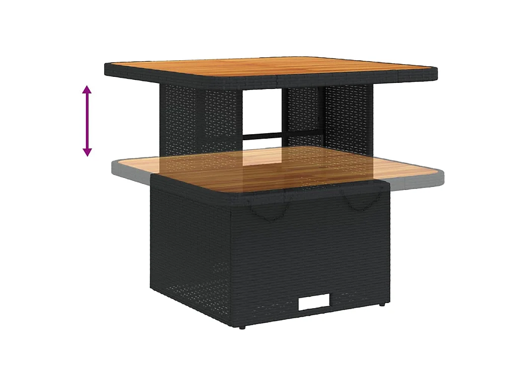 Table de jardin noir 80x80x71 cm résine tressée et bois acacia