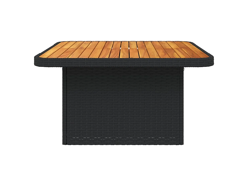 Table de jardin noir 80x80x71 cm résine tressée et bois acacia