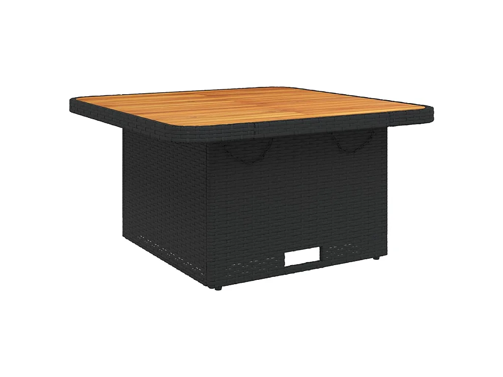 Table de jardin noir 80x80x71 cm résine tressée et bois acacia