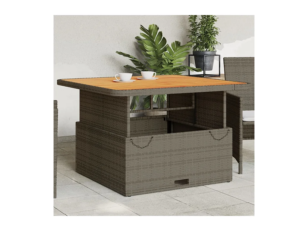 Tavolo Giardino Grigio 110x110x71cm Polyrattan Legno di Acacia