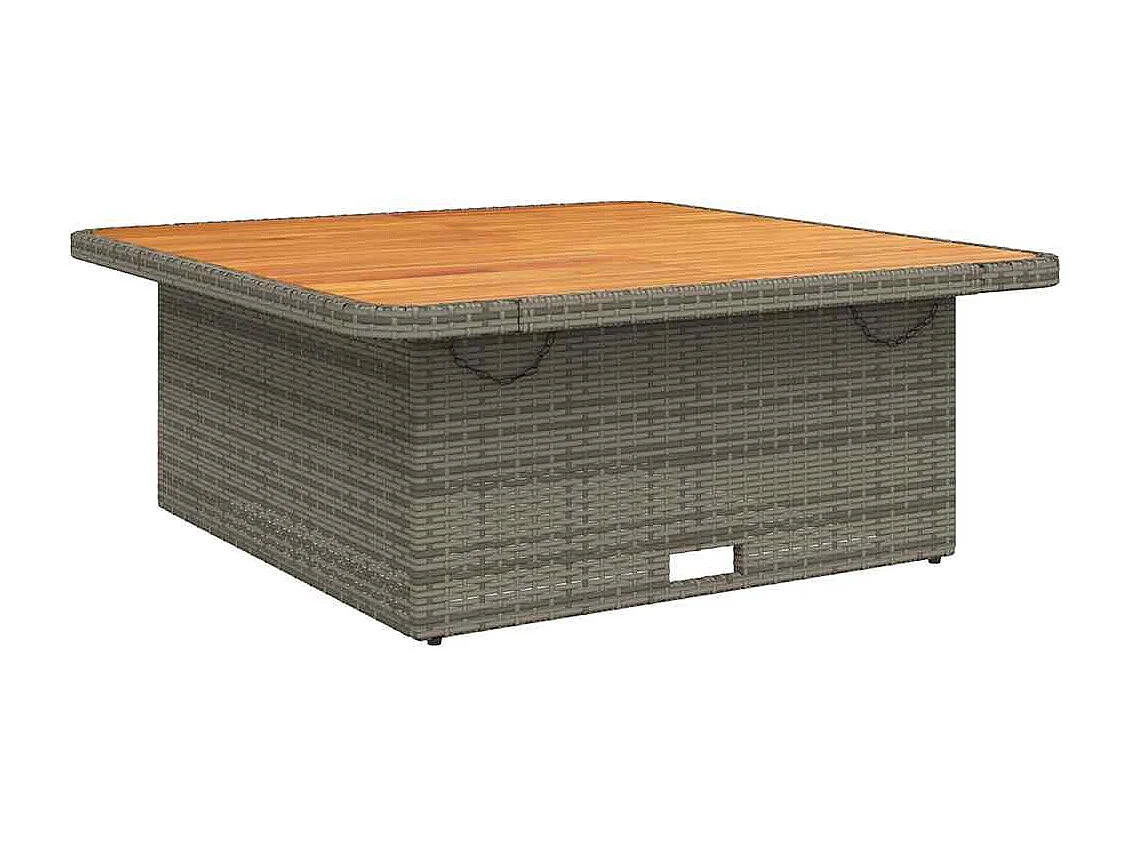 Mesa de jardín ratán PE y madera acacia gris 110x110x71 cm