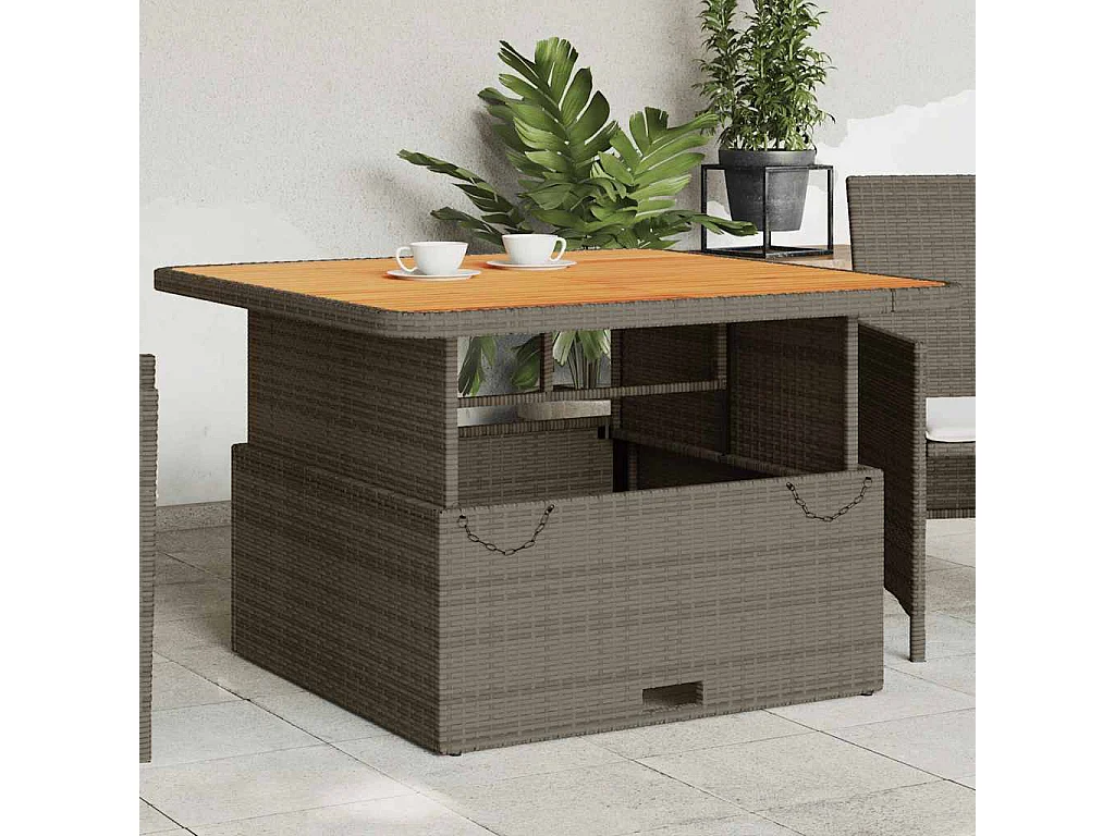 Mesa de jardín ratán PE y madera acacia gris 110x110x71 cm