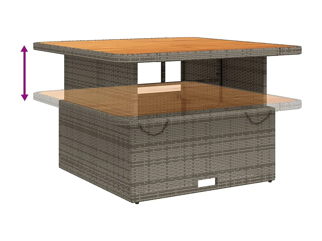 Mesa de jardín ratán PE y madera acacia gris 110x110x71 cm