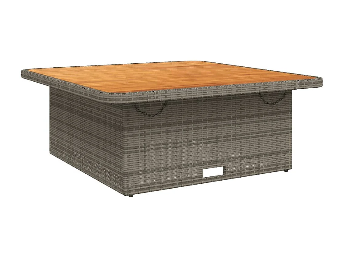 Mesa de jardín ratán PE y madera acacia gris 110x110x71 cm