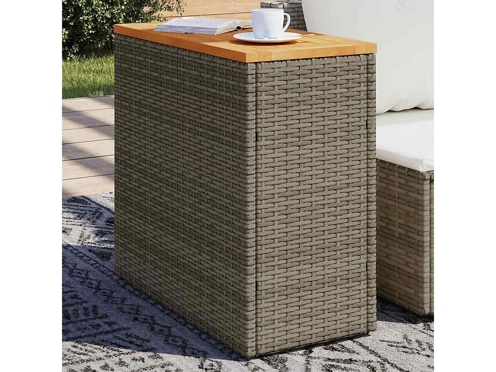 Garten-Beistelltisch mit Holzplatte Grau 58x27,5x55 cm Rattan