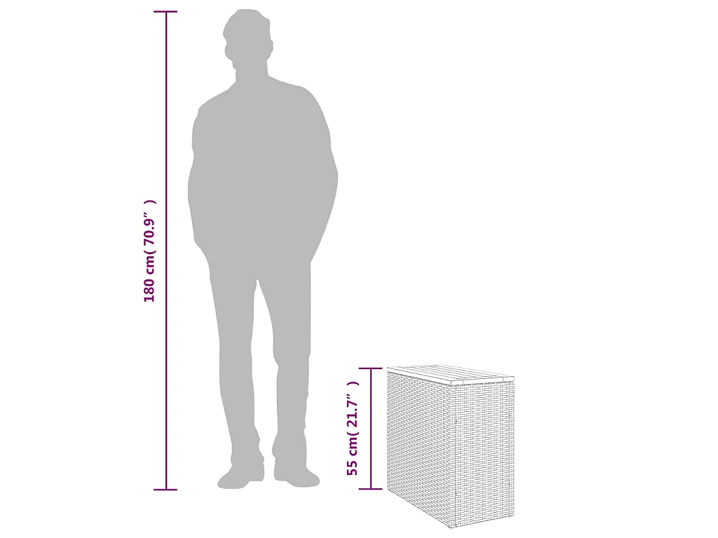 Garten-Beistelltisch mit Holzplatte Grau 58x27,5x55 cm Rattan