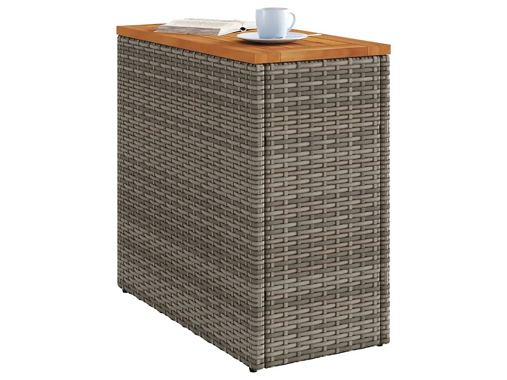 Garten-Beistelltisch mit Holzplatte Grau 58x27,5x55 cm Rattan