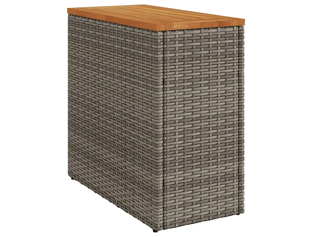 Garten-Beistelltisch mit Holzplatte Grau 58x27,5x55 cm Rattan