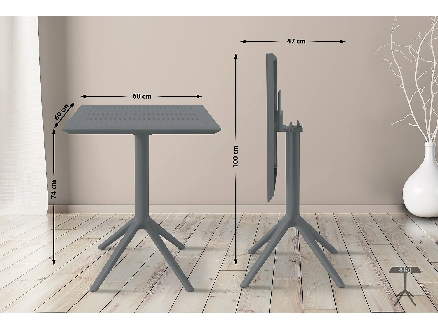 Table d'appoint de jardin - carré - Plastique - 60 x 60 cm - Gris foncé - Sky