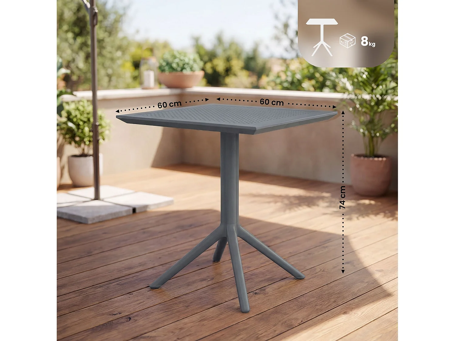 Table d'appoint de jardin - carré - Plastique - 60 x 60 cm - Gris foncé - Sky
